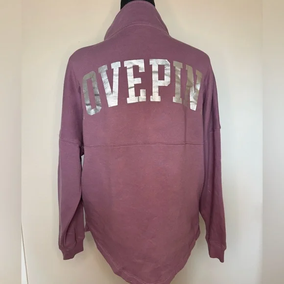 Victoria’s Secret PINK Half Zip Pullover Sweatshirt Graphic Mauve Womens - Picture 7 of 10
